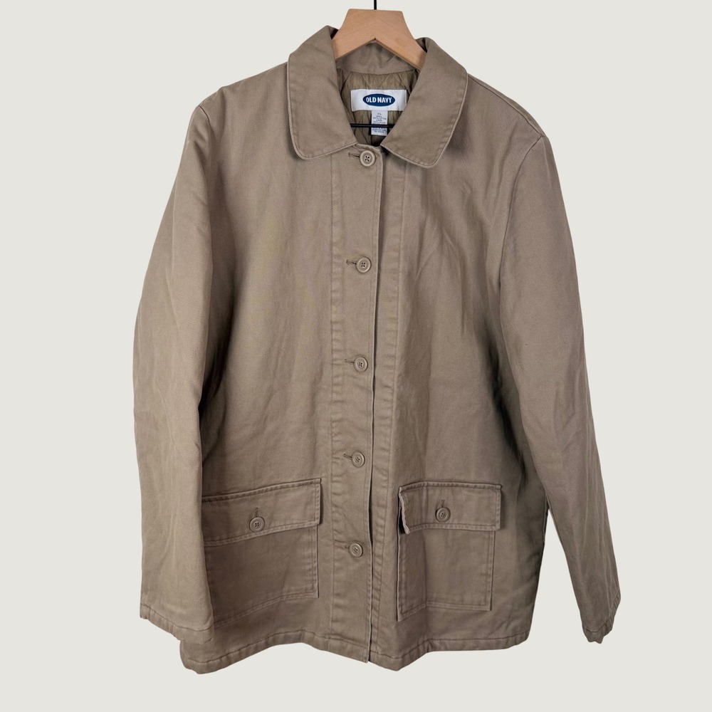Old Navy Womens XL Tan Cotton Quilted Lined Barn Jacket Work Utility Coat Y2K